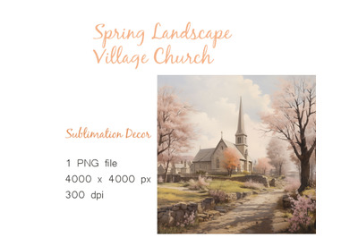 Spring Easter Village Church  Sublimation Design PNG file