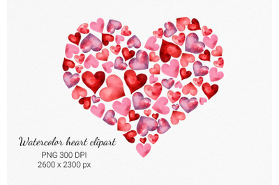 Watercolor heart of hearts clipart. PNG. Valentines day clipart, love,