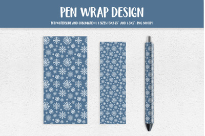 Winter Snowflakes Pen Wrap Sublimation. Blue Pen Design PNG