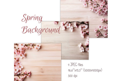 Pink Sakura Blooming Branch Background flatlay mockup