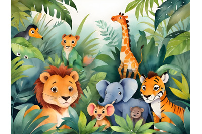 Jungle Animals cartoon set