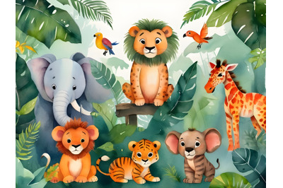 Jungle Animals cartoon set