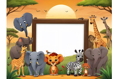 Frame with cute African animals