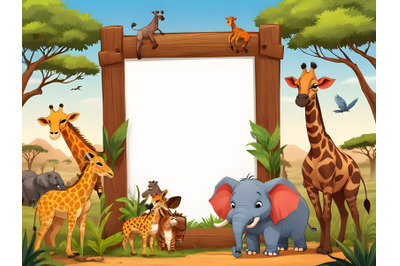 Frame with cute African animals