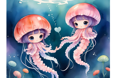 Cute jellyfish couple making love