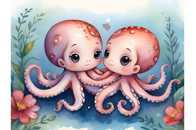 Cute octopus couple making love
