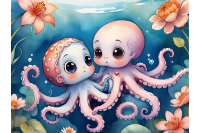 Cute octopus couple making love