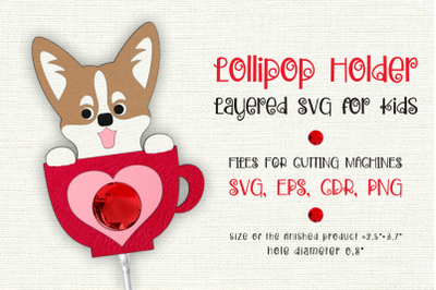 Corgi Dog | Lollipop Holder | Valentine Paper Craft Template
