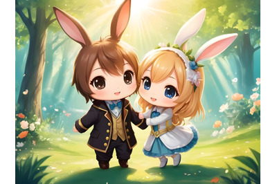 Cute bunny couple love