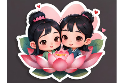 Pink lotus flower couple making love