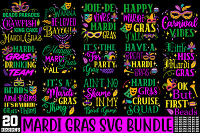 Mardi Gras SVG Bundle,20 Designs,Mardi Gras PNG Files, Happy Mardi Gra