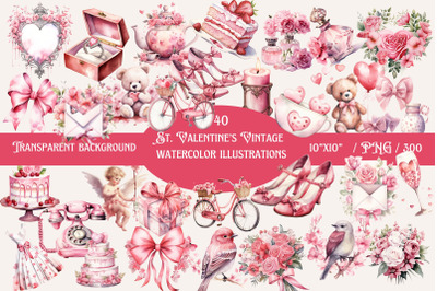 Watercolor Vintage St. Valentine Illustrations