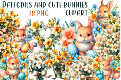 Cute Easter Watercolor Clipart, Easter bunny animals