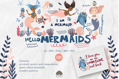 Hello Mermaids SVG PNG EPS collection