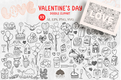 Valentine&#039;s Day SVG PNG EPS Doodle Clipart