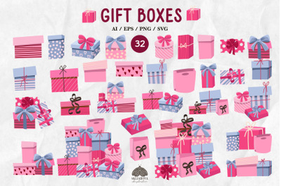Pink Present Boxes SVG PNG EPS Clipart