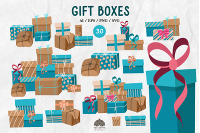 Teal Present Boxes SVG PNG EPS Clipart