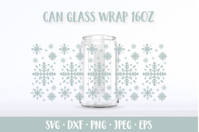 Snowflakes Can Glass Wrap. Winter Glass Can SVG