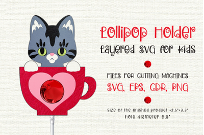 Cat in a Cup | Lollipop Holder | Valentine Paper Craft Template