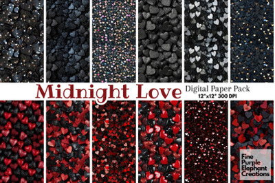 Chunky Gothic Black Red Heart Glitter Digital Paper | Valentines Day