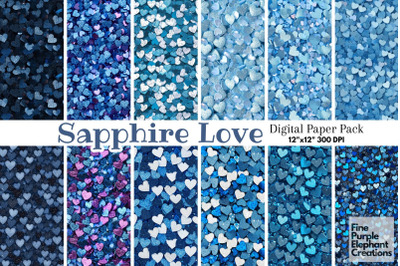 Chunky Glam Blue Heart Glitter Valentine Digital Paper