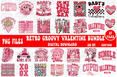 Retro Groovy Valentine PNG BUNDLE