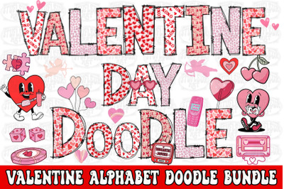 Valentine&#039;s Day Alphabet Doodle PNG Bundle