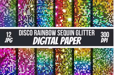 Rainbow Sequin Glitter Disco Backgrounds Digital Papers