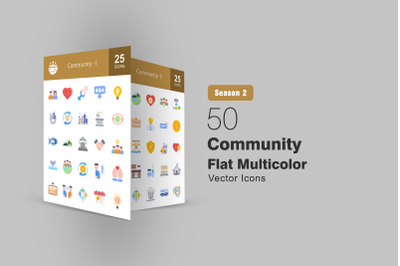 50 Community Flat Multicolor Icons