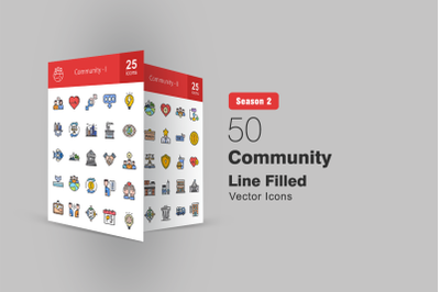 50 Community Filled Line Icons