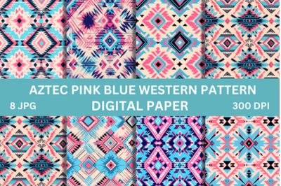 Aztec Pink Blue Western Pattern Digital Paper&nbsp;Background Seamless