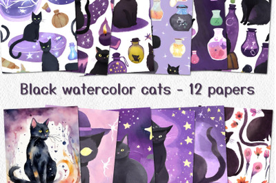 Halloween Black Watercolor Cats Papers