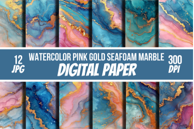 Watercolor Pink and Gold Seafoam Alcohol Ink Luxury Holographic Marble