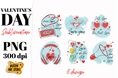 Valentine Day sublimation 6 design. Love sketch illustration