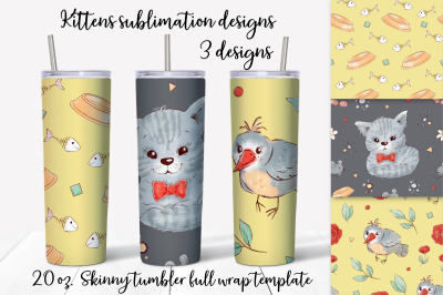 Cats sublimation design. Skinny tumbler wrap design