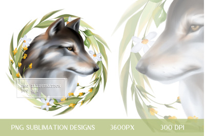 Wolf with wreath | PNG Sublimation design