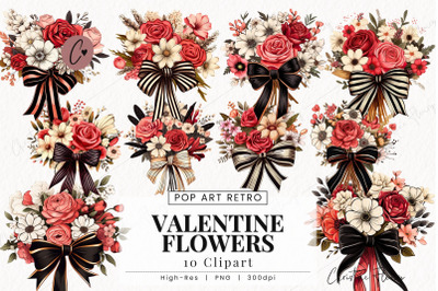 Pop Art Retro Valentine Flowers Clipart