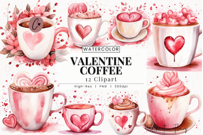 Watercolor Valentine Coffee Clipart