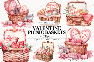 Watercolor Valentine Picnic Baskets PNG