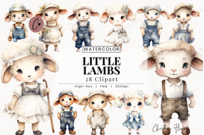 Watercolor Little Lambs Clipart