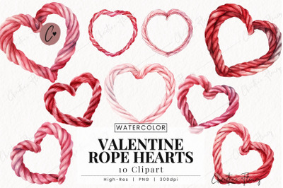 Watercolor Valentine Rope Hearts Clipart