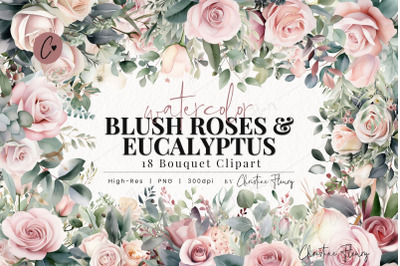 Blush Rose &amp; Eucalyptus Bouquet Clipart