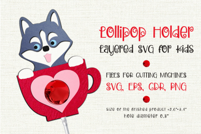 Husky Dog | Lollipop Holder | Valentine Paper Craft Template
