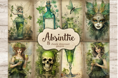 Absinthe Junk Journal Pages | Green Fairy Scrapbook Paper
