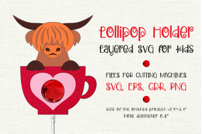 Highland Cow| Lollipop Holder | Valentine Paper Craft Template
