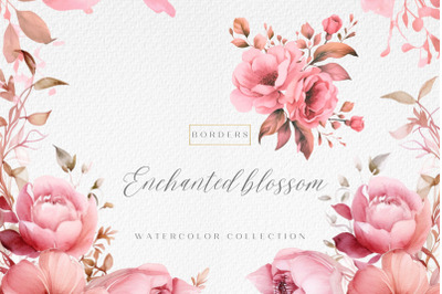 Watercolor Enchanted Blossom Borders