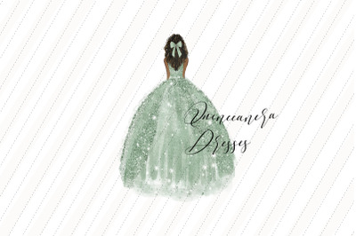Dusty Green Princess, Sage Green Quinceanera Clipart