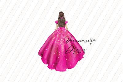Fuchsia Pink Princess Dresses Clipart