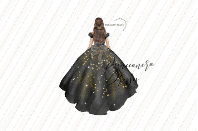 Elegant Black Gold Glitter Princess Clipart