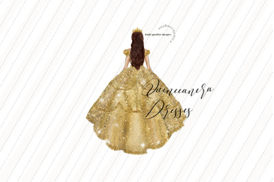 Elegant Gold Princess Dresses Clipart